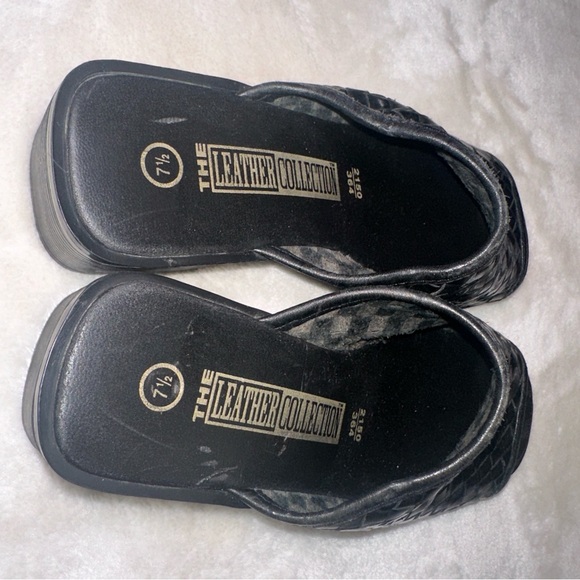 The Leather Collection Black Woven Leather Slide Chunky Heel Sandals Size 7.5 - Picture 8 of 13
